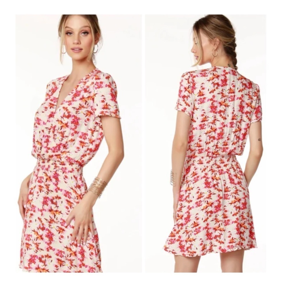 Bobi Black | Floral Ruffle Surplice Mini Dress | S - Picture 2 of 11